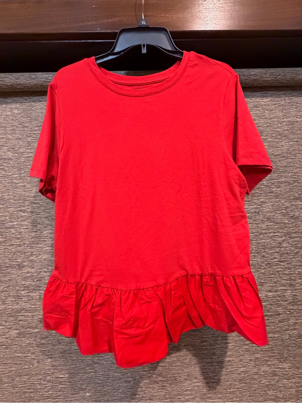 French Connection Red Ruffle-Hem Short Sleeve Tee